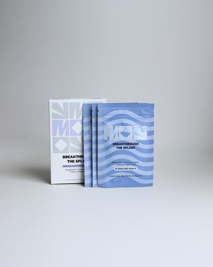 M.O.Y. Breakthrough The Splash outdoor skincare ampoule pads that hydrate, repair, and strengthen the skin barrier.
