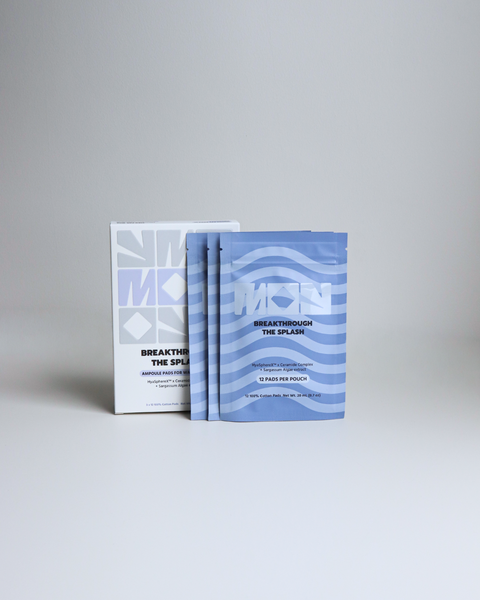 M.O.Y. Breakthrough The Splash outdoor skincare ampoule pads that hydrate, repair, and strengthen the skin barrier.