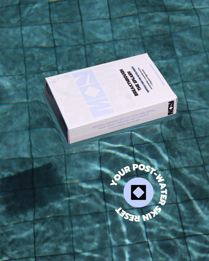 M.O.Y. Breakthrough The Splash post-water skin reset with ampoule pads designed to remove chlorine and saltwater while restoring the skin barrier after swimming.